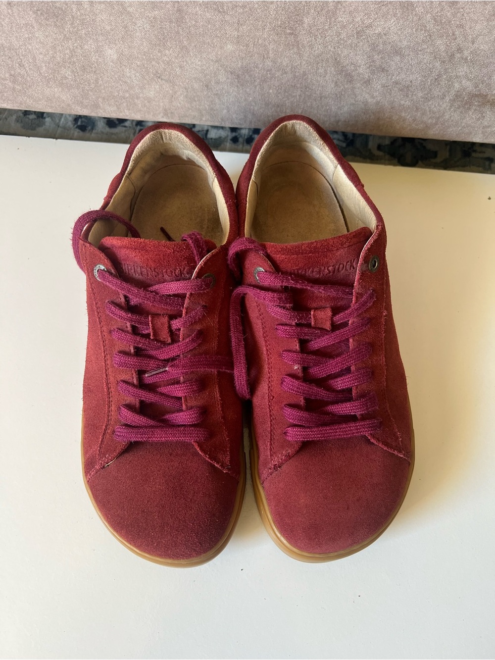 Birkenstock Burgundy Suede Sneakers with Gum Sole - Picture 4 of 7